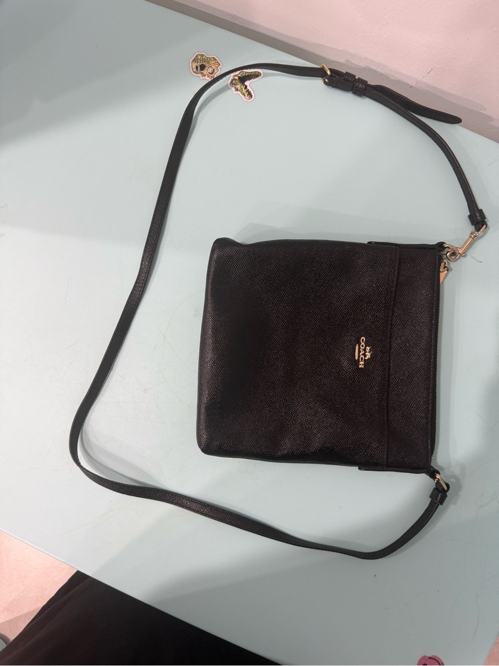 Coach Black Leather Crossbody with Gold Logo